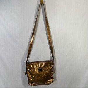 Strada Purse Gold Metallic Cross Body 21” Drop Strap Interior Pockets Bag Purse